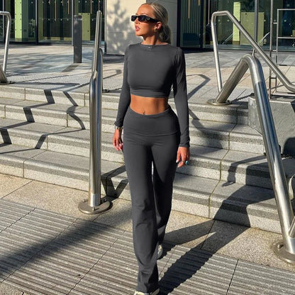 Damen Zweiteiler Crop High Waist Hose Elegant