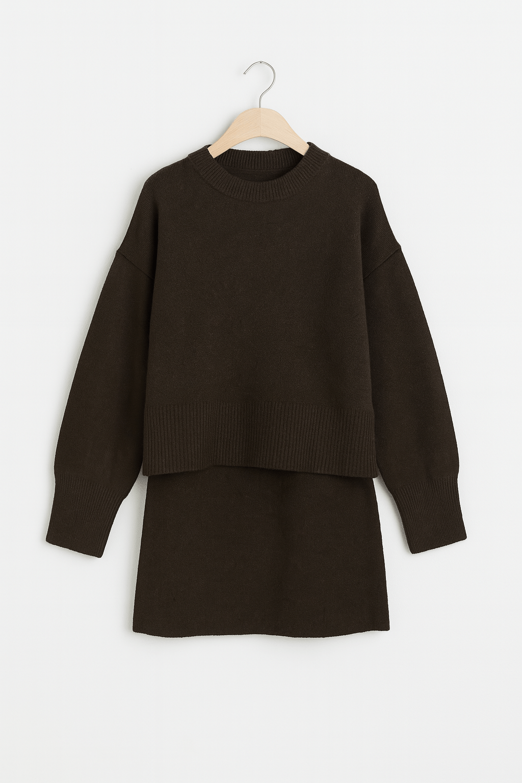 Damen Zweiteiler Strickpullover Rock Elegantes Set