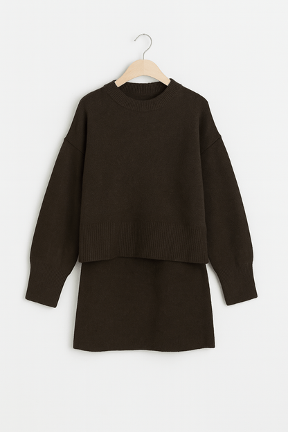 Damen Zweiteiler Strickpullover Rock Elegantes Set