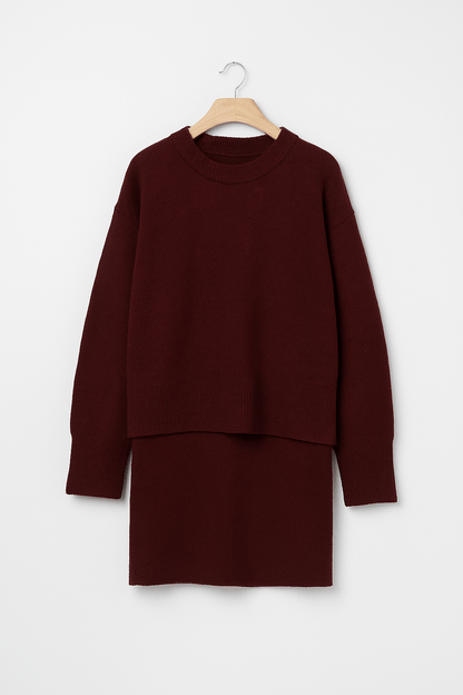 Damen Zweiteiler Strickpullover Rock Elegantes Set