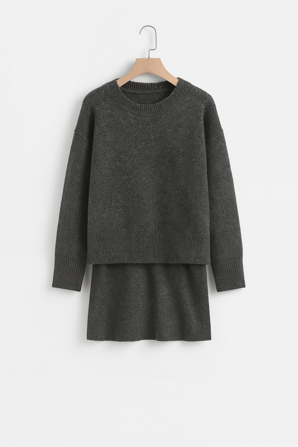 Damen Zweiteiler Strickpullover Rock Elegantes Set