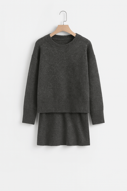 Damen Zweiteiler Strickpullover Rock Elegantes Set