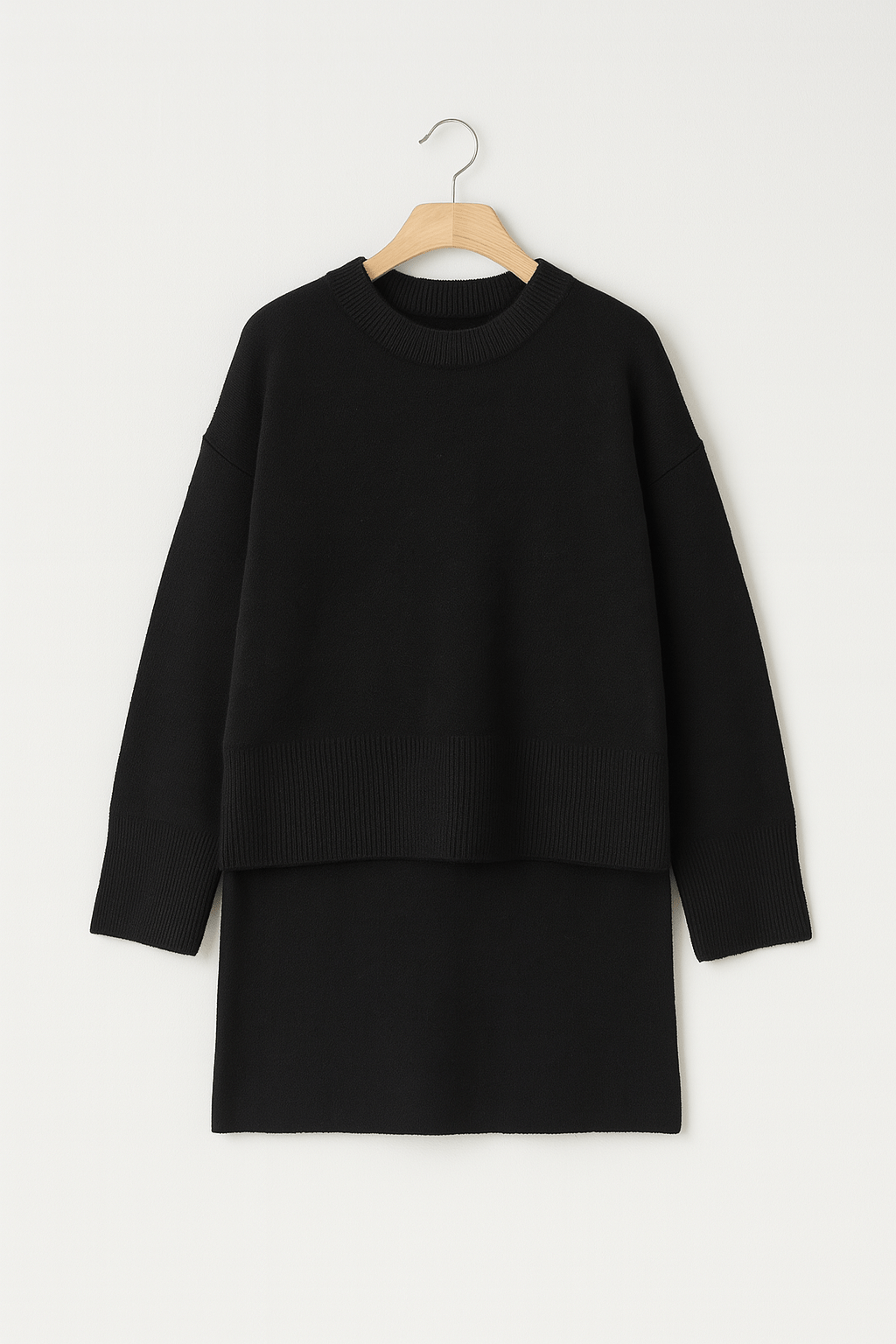 Damen Zweiteiler Strickpullover Rock Elegantes Set