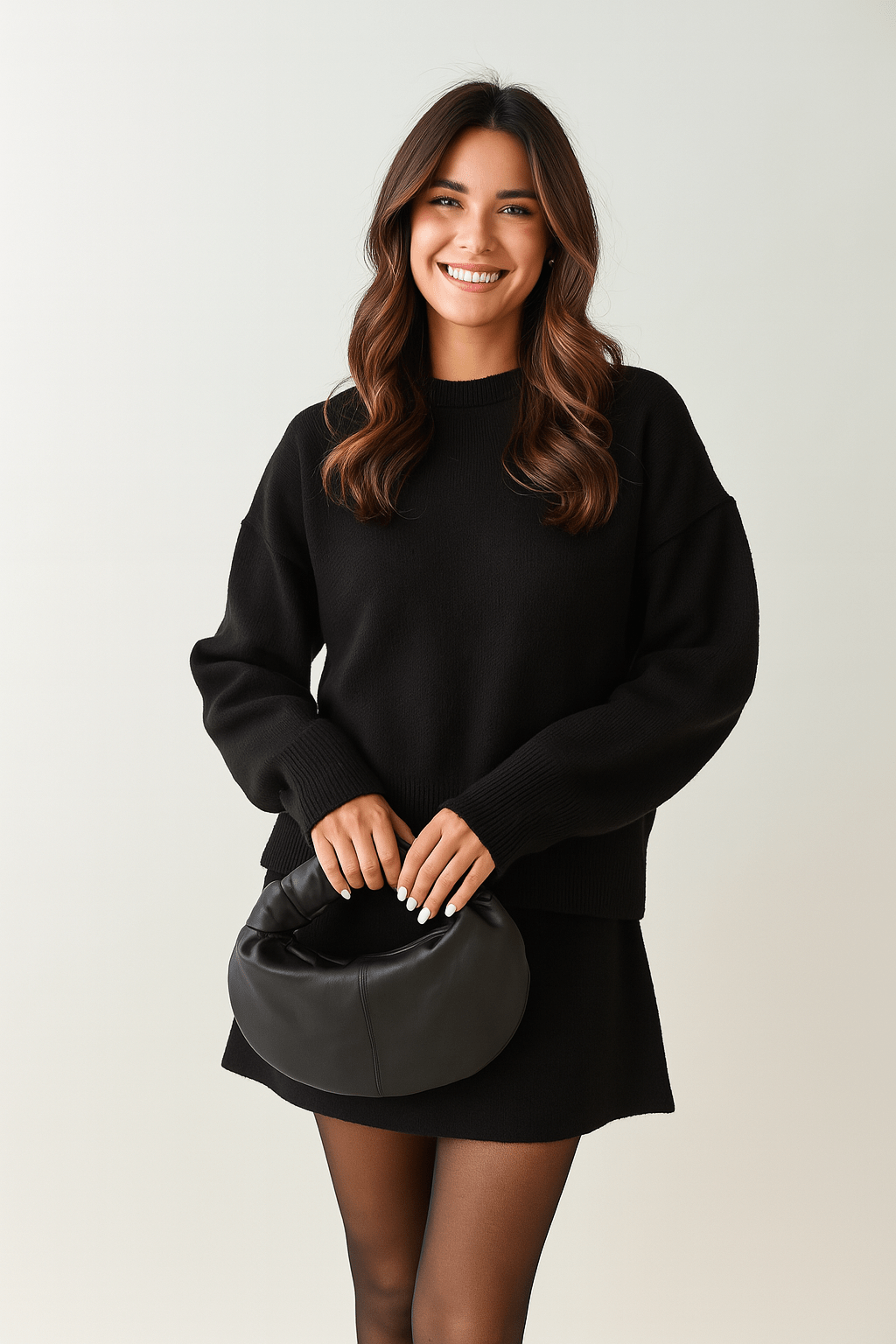 Damen Zweiteiler Strickpullover Rock Elegantes Set