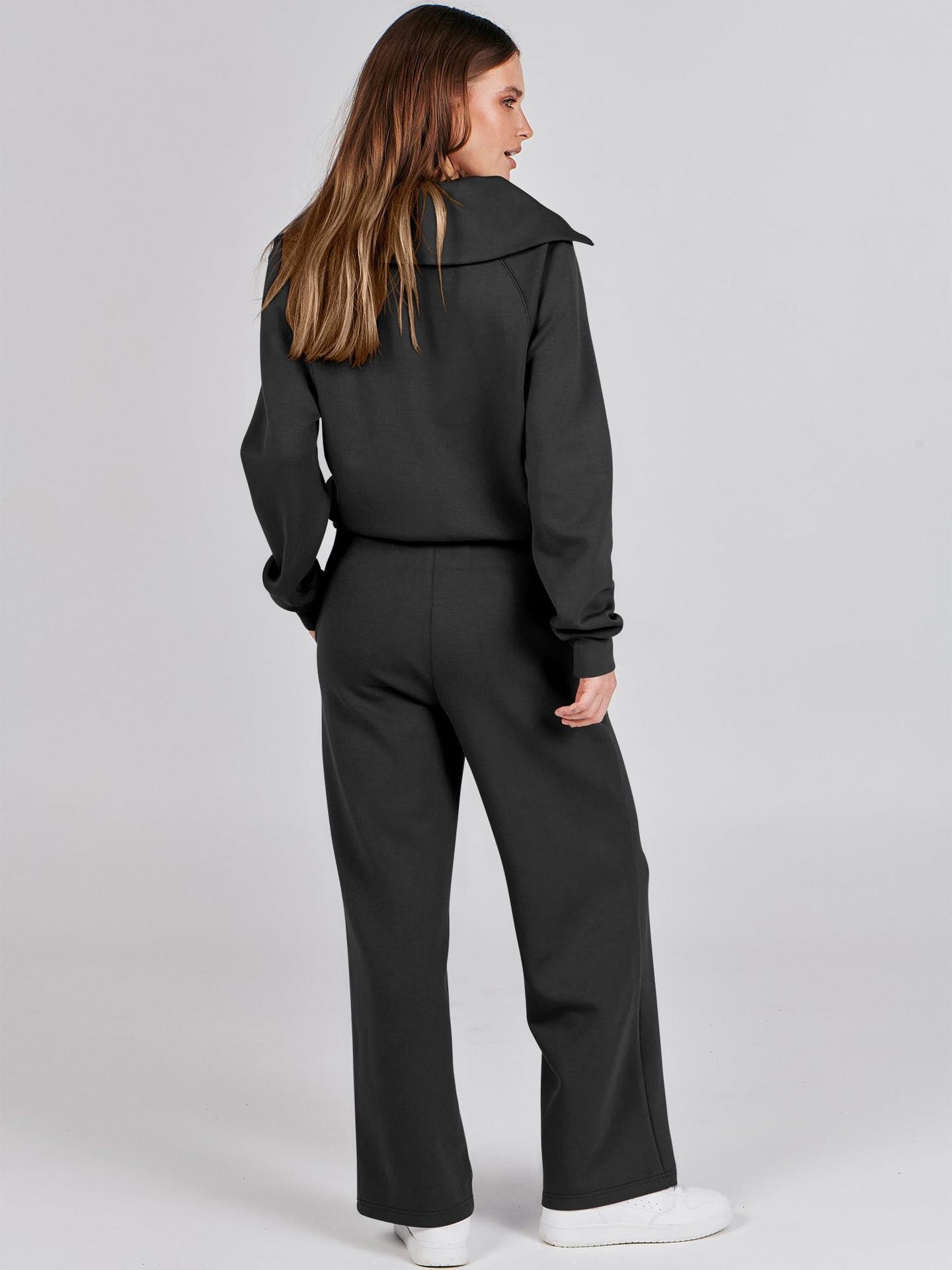 Damen Freizeitanzug mit Reißverschluss-Pullover und weite Hose