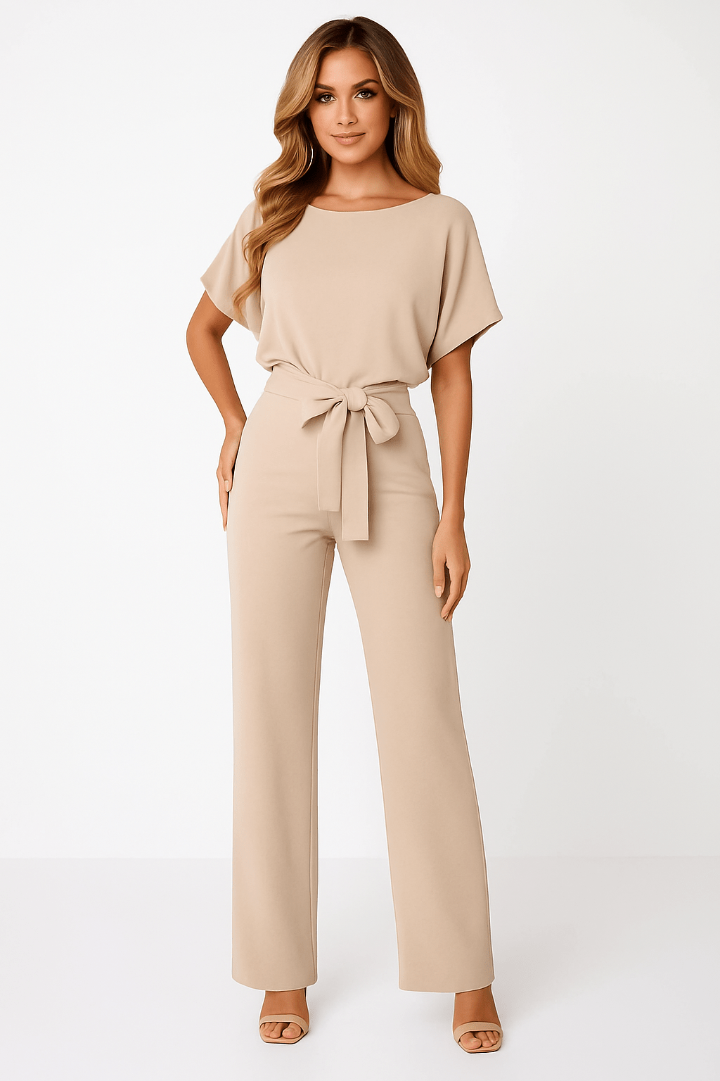 Damen Jumpsuit Taillengürtel Figurbetont Schwarz - Norvielle