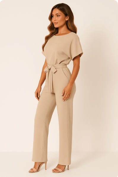 Damen Jumpsuit Taillengürtel Figurbetont