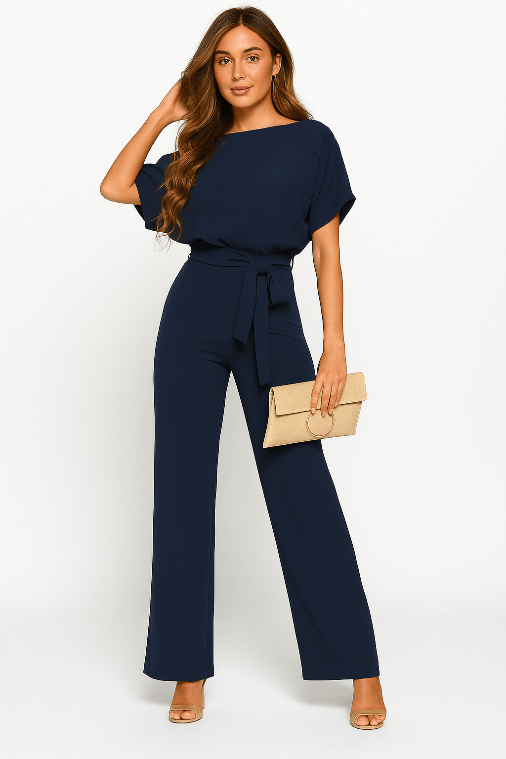 Damen Jumpsuit Taillengürtel Figurbetont