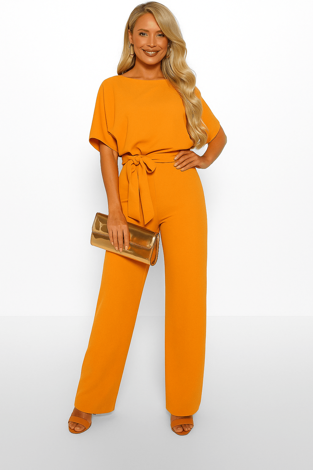 Damen Jumpsuit Taillengürtel Figurbetont