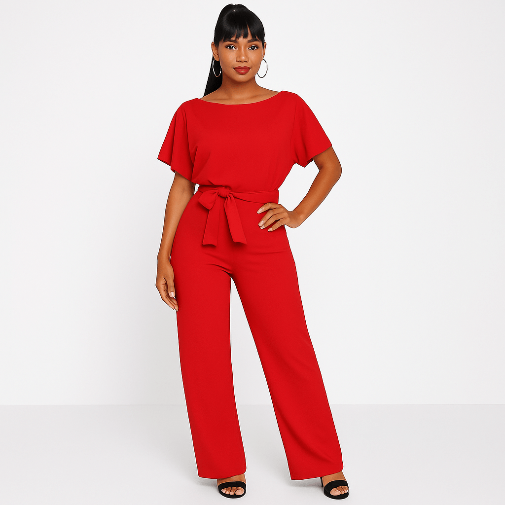 Damen Jumpsuit Taillengürtel Figurbetont