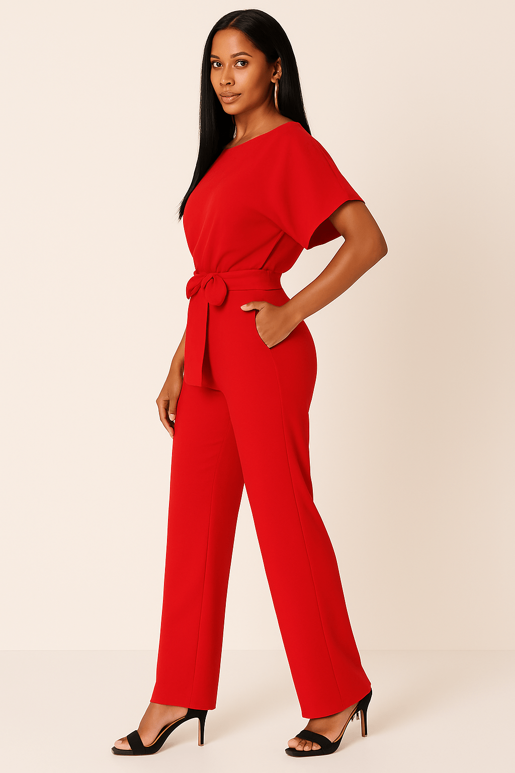 Damen Jumpsuit Taillengürtel Figurbetont