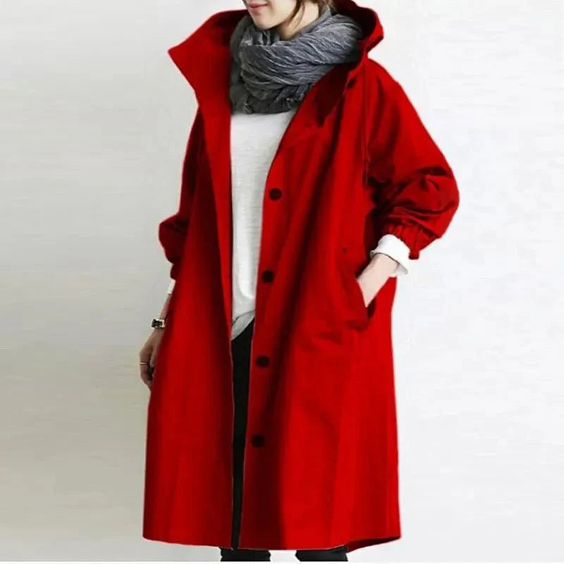 Damen Trenchcoat Leicht Kapuze Beige
