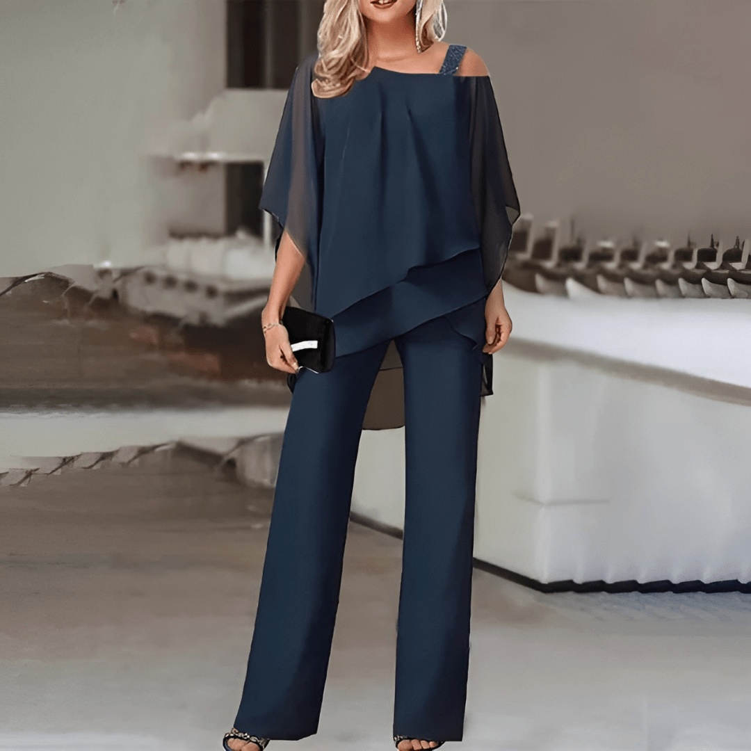 Damen Abendzweiteiler Asymmetrisches Chiffon- Elegante Hose