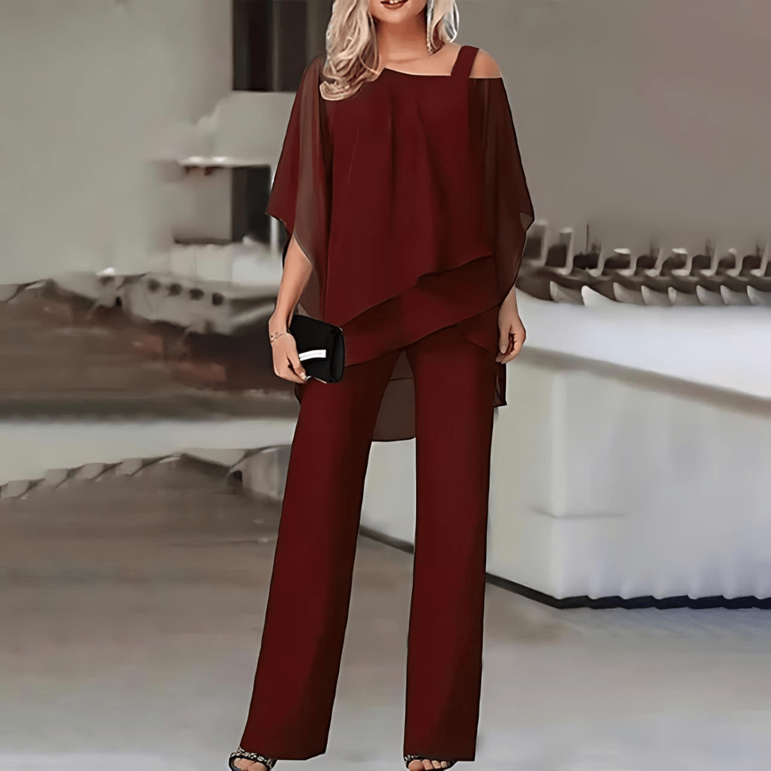 Damen Abendzweiteiler Asymmetrisches Chiffon- Elegante Hose