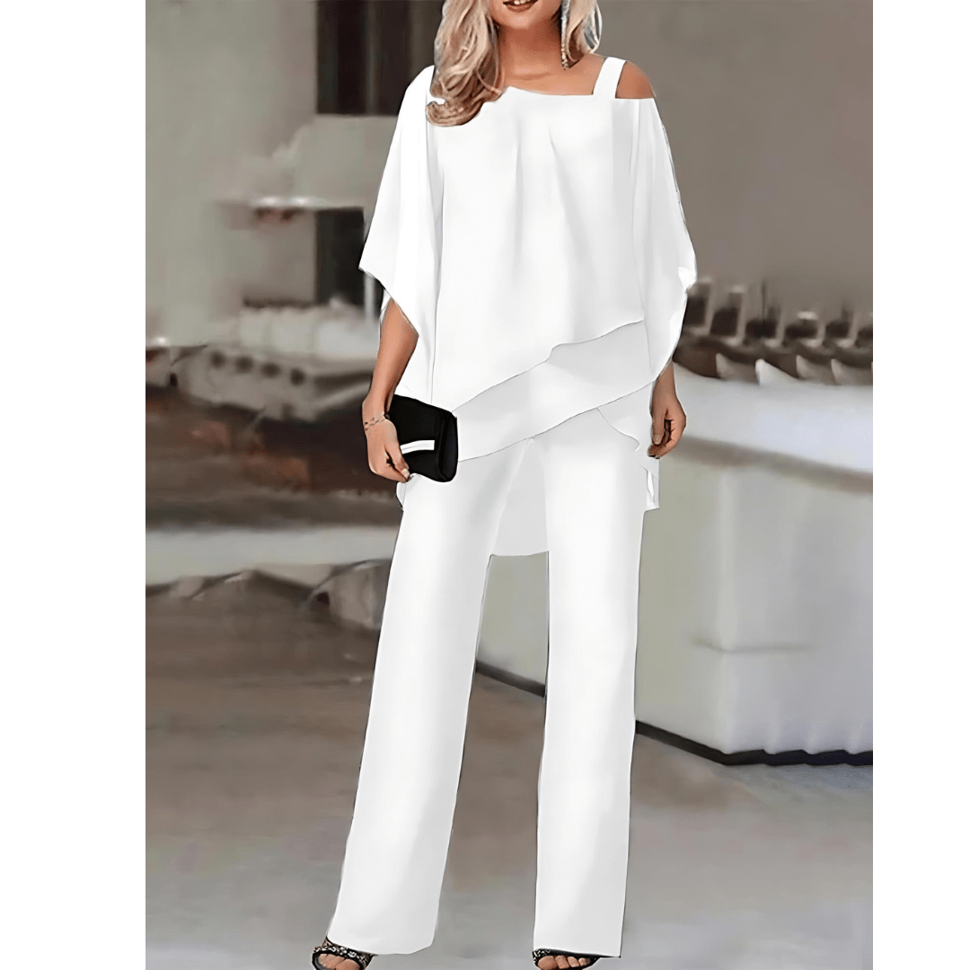 Damen Abendzweiteiler Asymmetrisches Chiffon- Elegante Hose - Norvielle