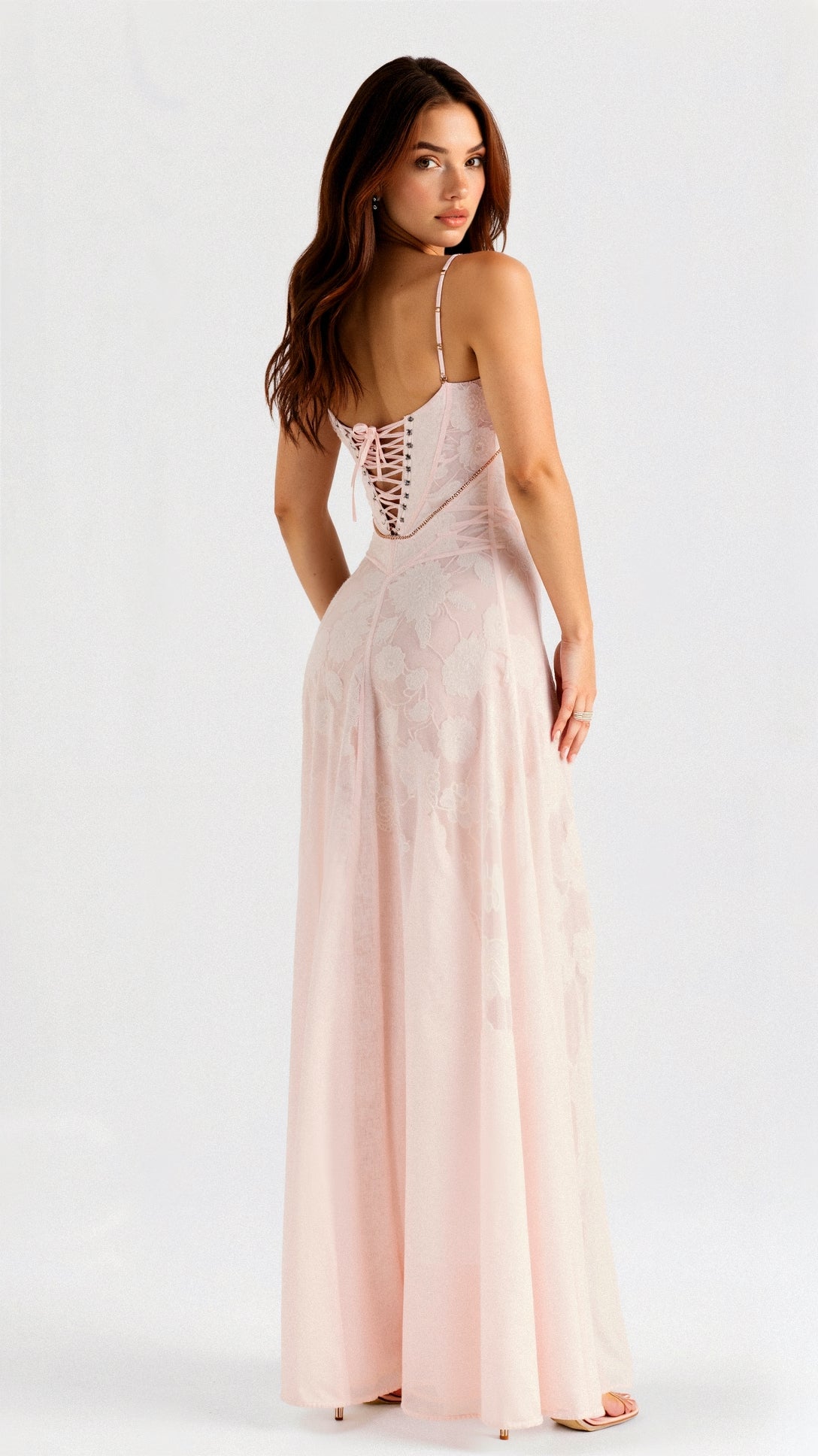 Weißes Maxikleid Schmetterlingsmuster Ibiza Stil Damen