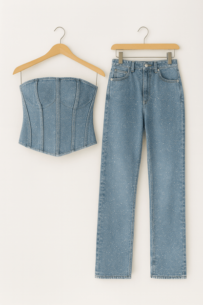 Damen Denim-Jumpsuit Ohne Träger Figurbetont