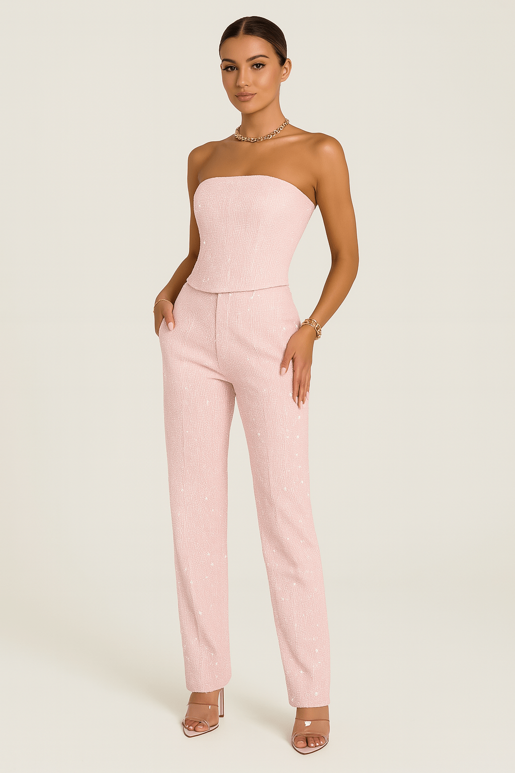 Damen Denim-Jumpsuit Ohne Träger Figurbetont