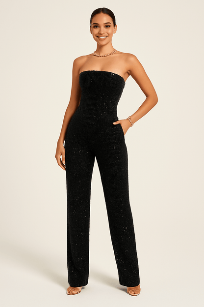 Damen Denim-Jumpsuit Ohne Träger Figurbetont