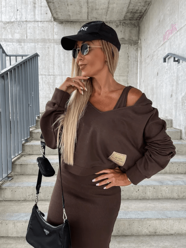 Damen Zweiteiler Set Cropped Pullover Midirock Urban Style