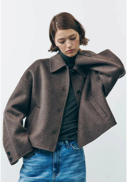 Damen Übergangsjacke Oversize mit Knöpfen und Reverskragen - Norvielle