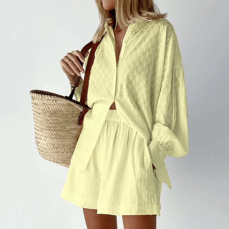 Damen Zweiteiler Bluse und Shorts Leicht Sommeroutfit