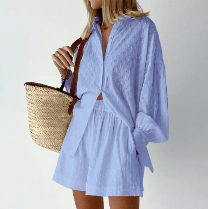 Damen Zweiteiler Bluse und Shorts Leicht Sommeroutfit
