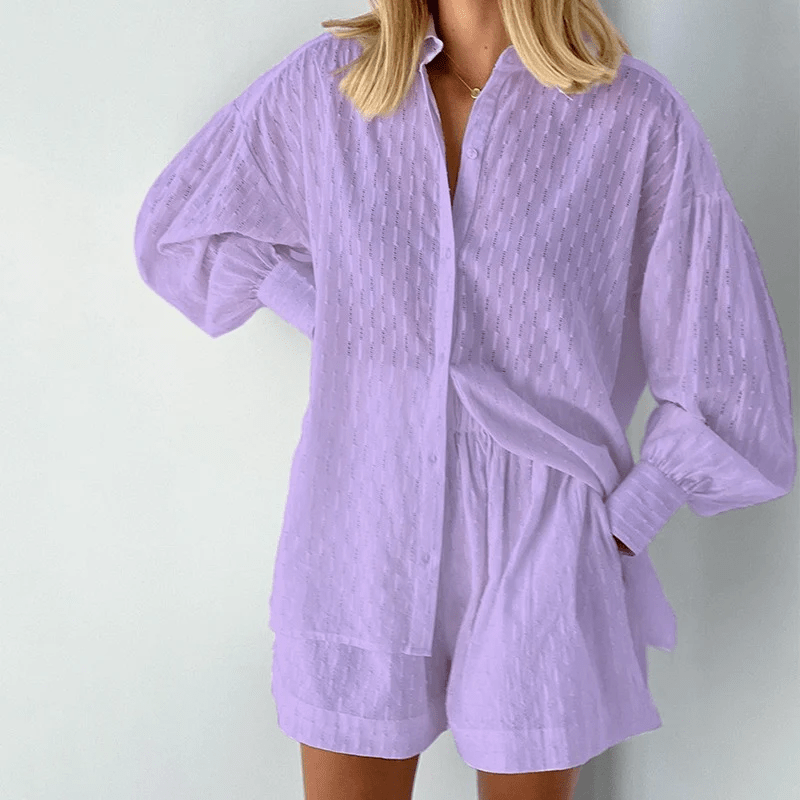 Damen Zweiteiler Bluse und Shorts Leicht Sommeroutfit