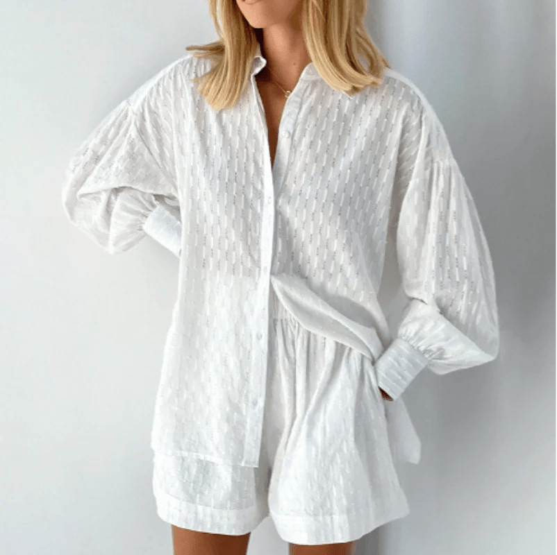 Damen Zweiteiler Bluse und Shorts Leicht Sommeroutfit - Norvielle