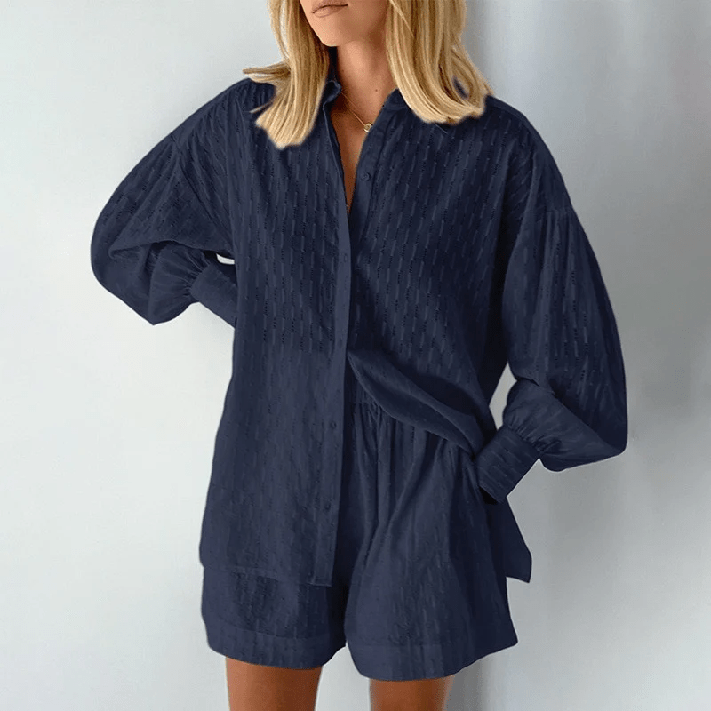 Damen Zweiteiliges Sommer-Set Bluse mit Bischofsärmeln und High-Waist