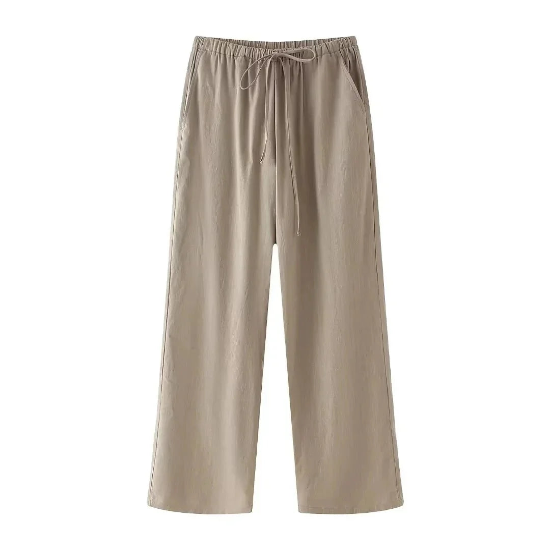Damen Zweiteiler Set mit Bindegürtel und weite Hose Modern