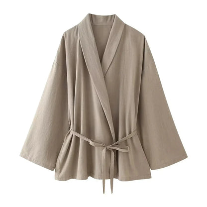 Damen Zweiteiler Set mit Bindegürtel und weite Hose Modern