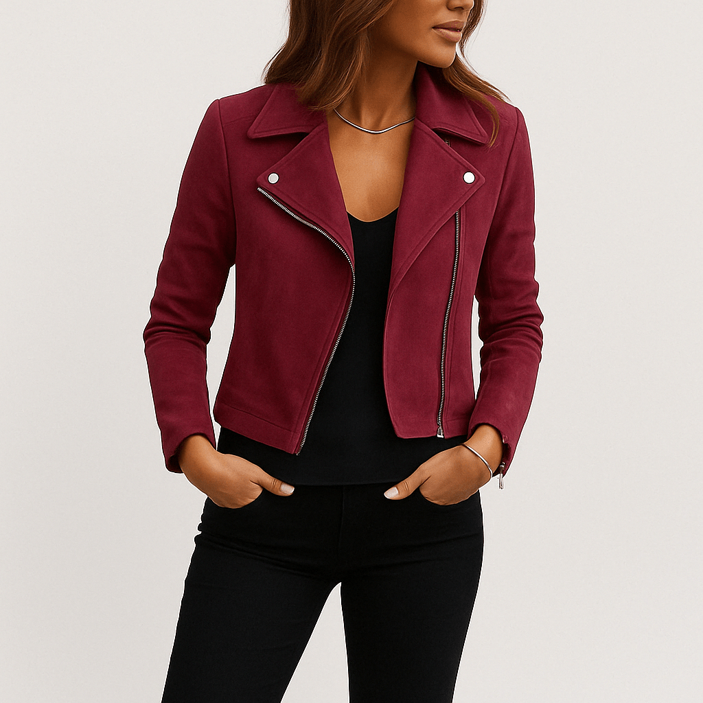 Herren Bikerjacke Wildlederimitat Reißverschluss