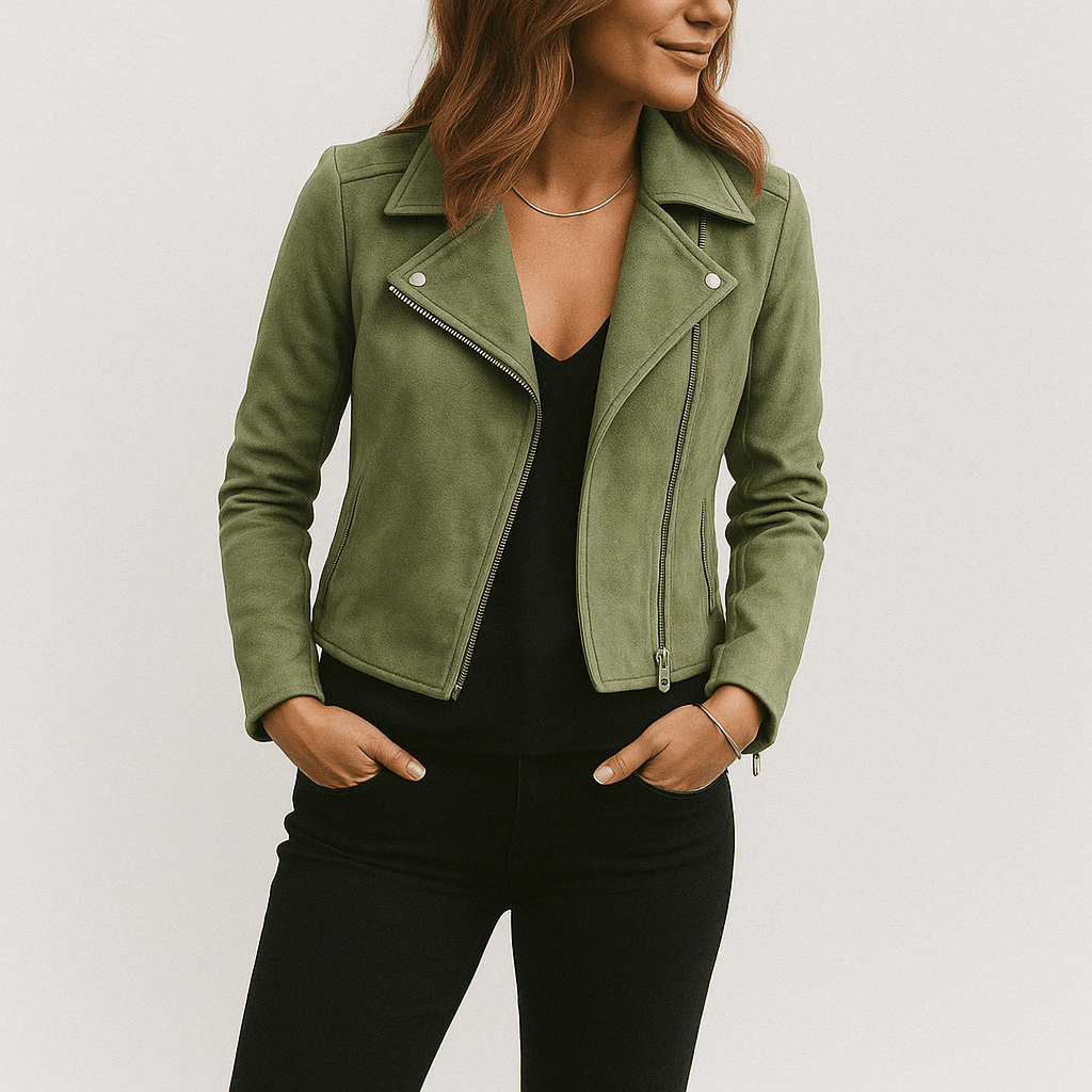 Mathilde Damen Bikerjacke Wildlederoptik Schwarz - Norvielle