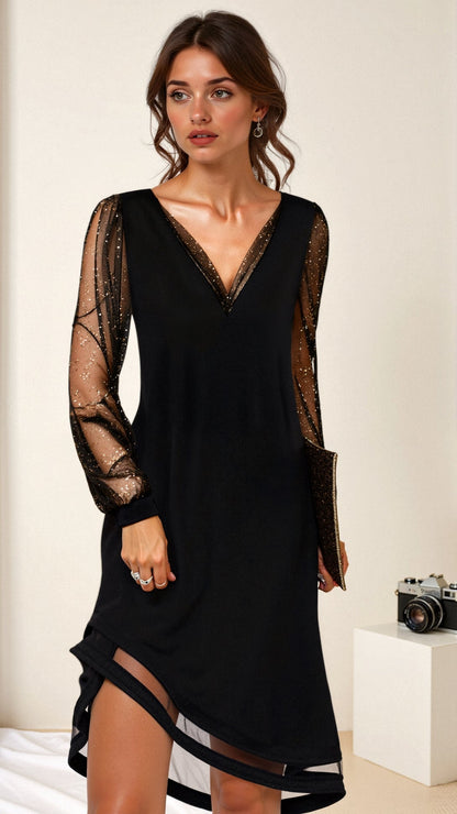 Damen Sommerkleid Mit Pailletten Abendkleid Schwarz - Norvielle