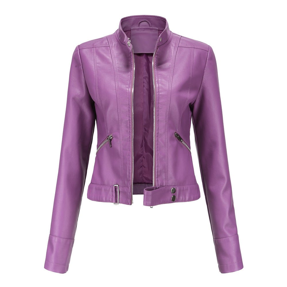 Leder-Bikerjacke Damen Kurz Reißverschluss