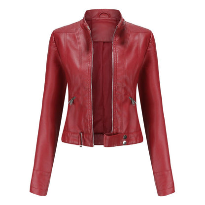 Leder-Bikerjacke Damen Kurz Reißverschluss
