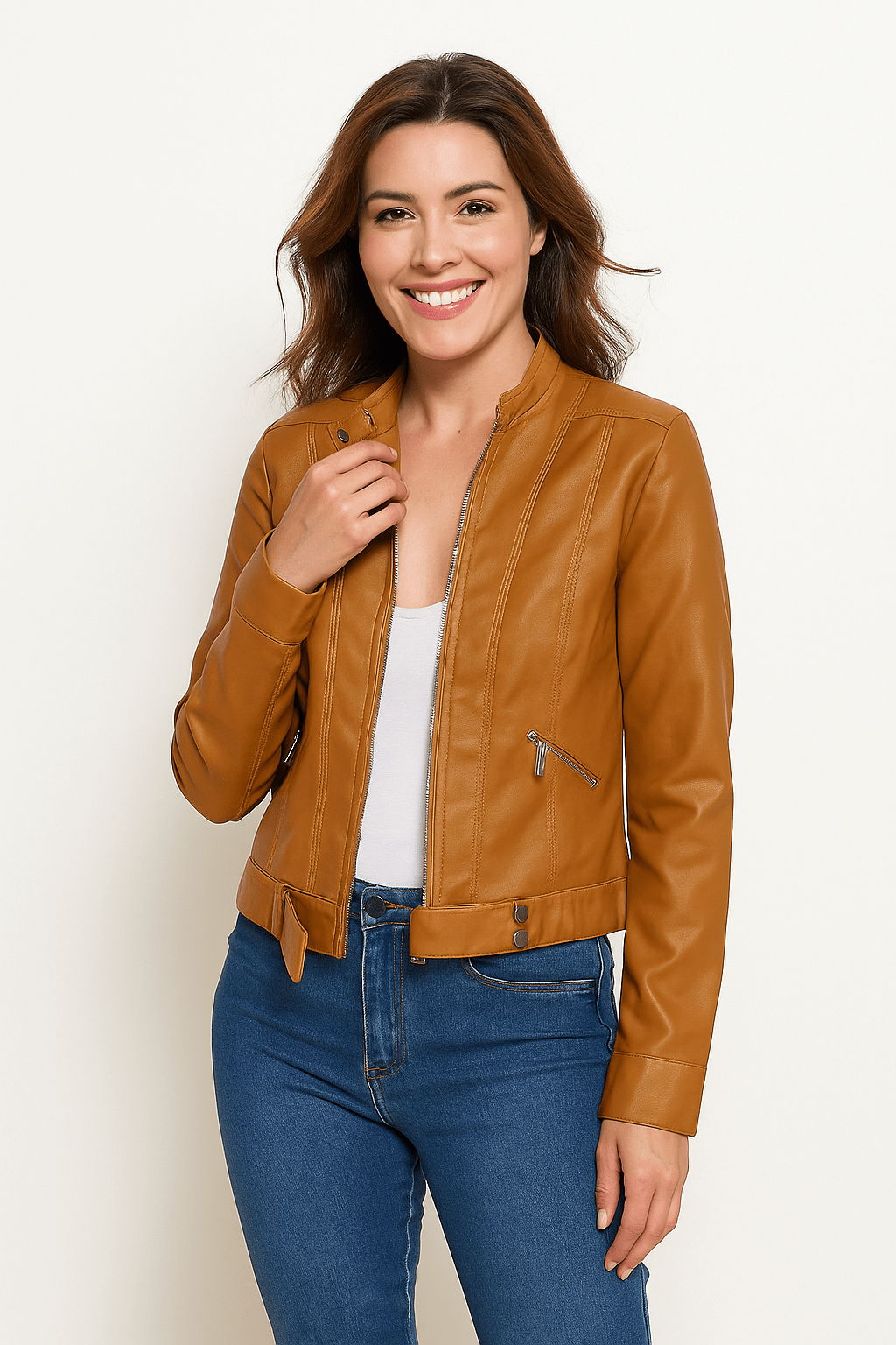 Damen Bikerjacke Tailliert Leder