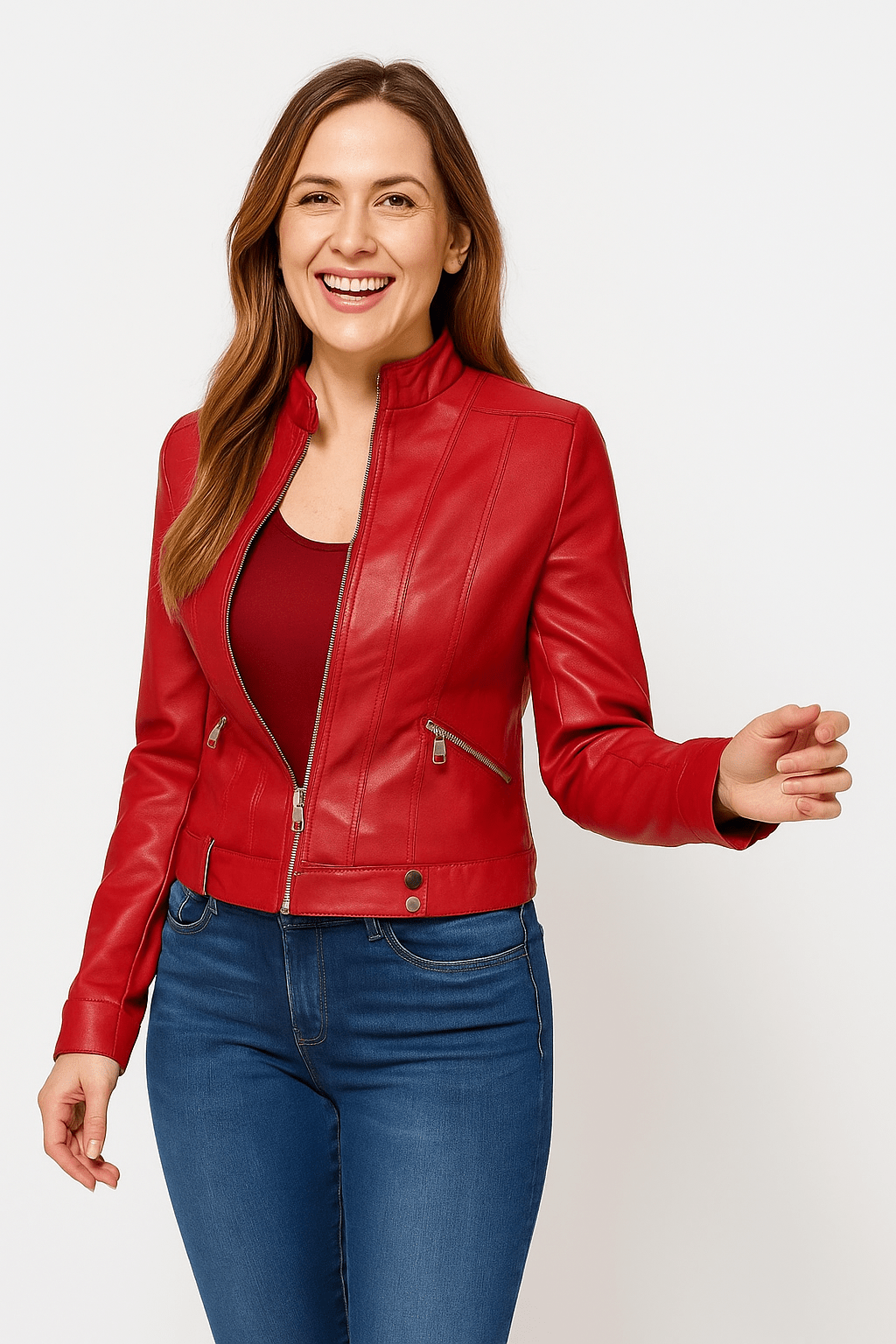 Damen Bikerjacke Tailliert Leder