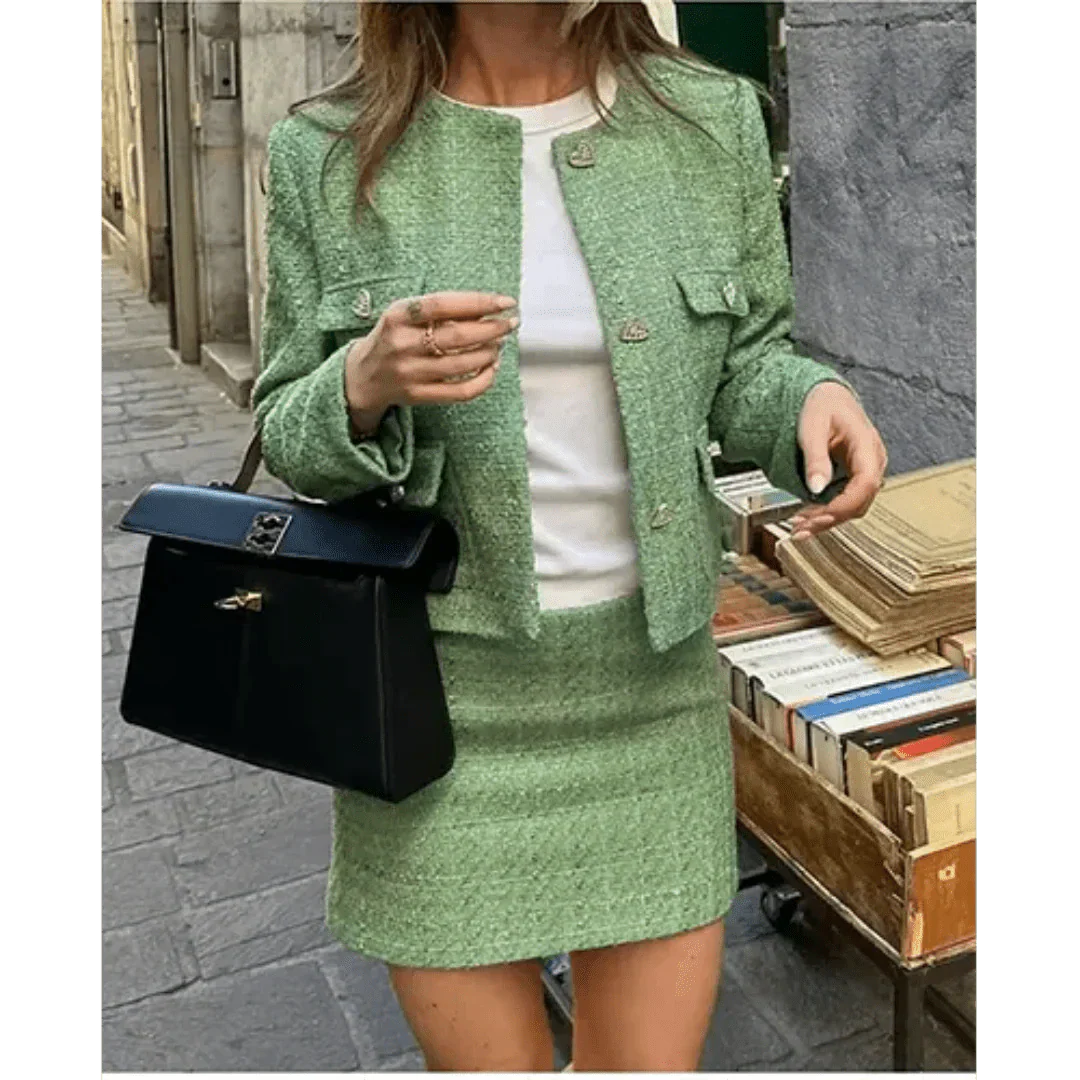 Damen Tweed Kostüm Jacke Minirock Set Elegantes Ensemble - Norvielle