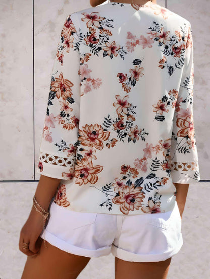 Damen Sommerbluse V-Ausschnitt Spitzen-Details Blume