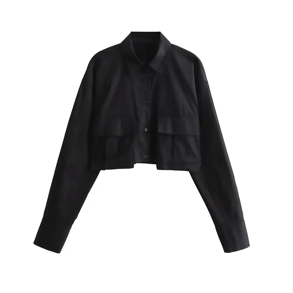 Norvielle Damen Cropped Hemd Baumwolle Bequem