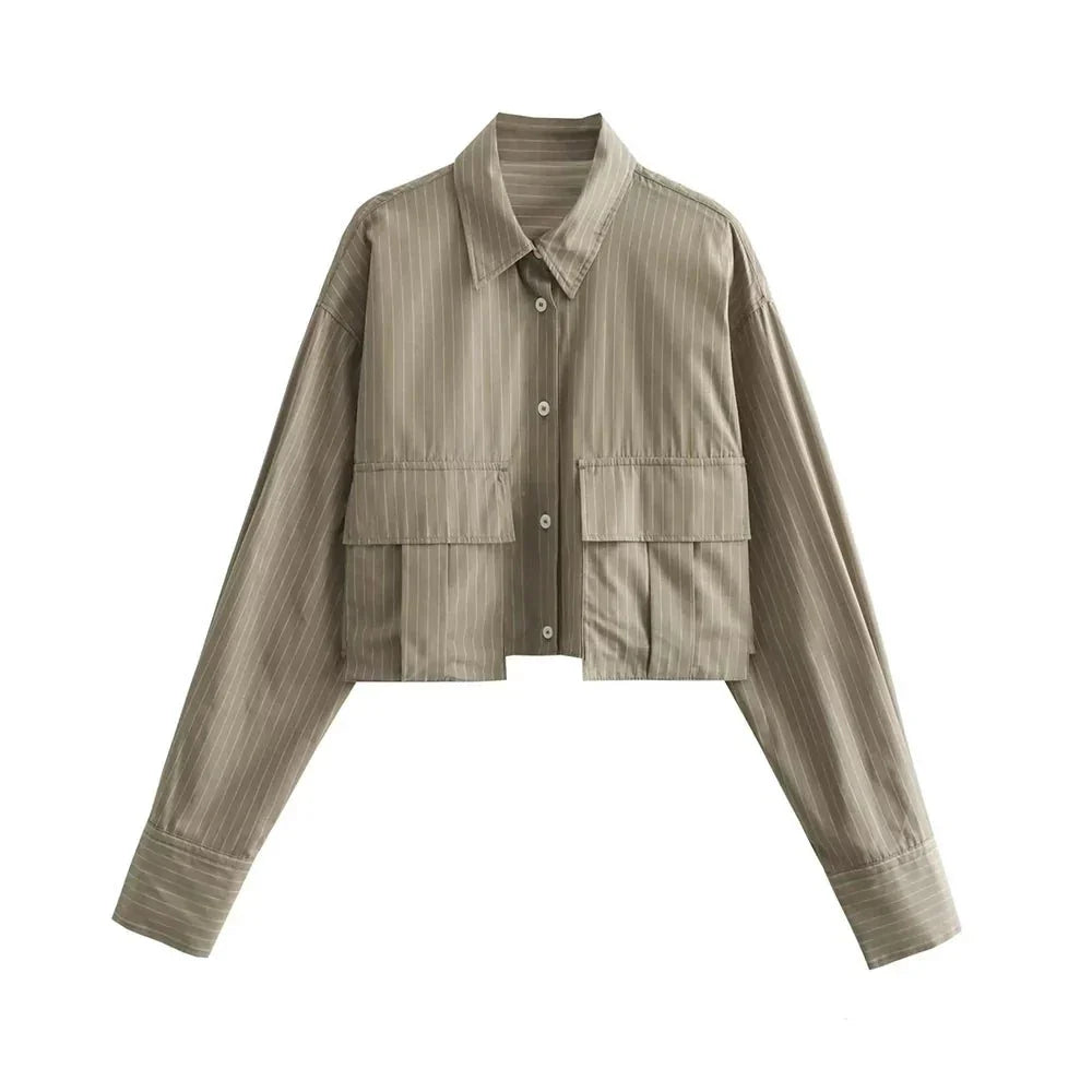 Norvielle Damen Cropped Hemd Baumwolle Bequem