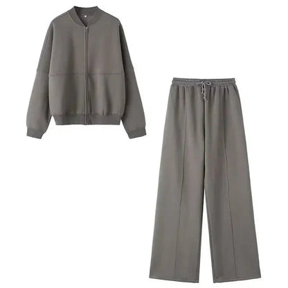 Zweiteiler Set Damen Zip-Jacke und Hose Baumwolle Beige