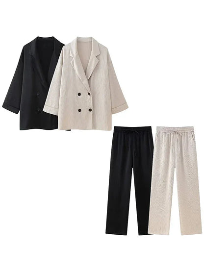 Herren Zweiteiler Anzug Blazer Weite Hose Modern
