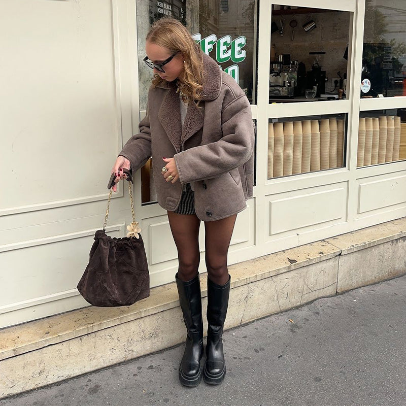 Nevada Damen Winterjacke Velourslederoptik Fleece