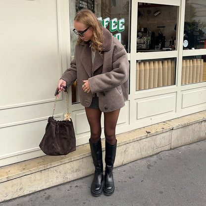 Nevada Damen Winterjacke Velourslederoptik Fleece