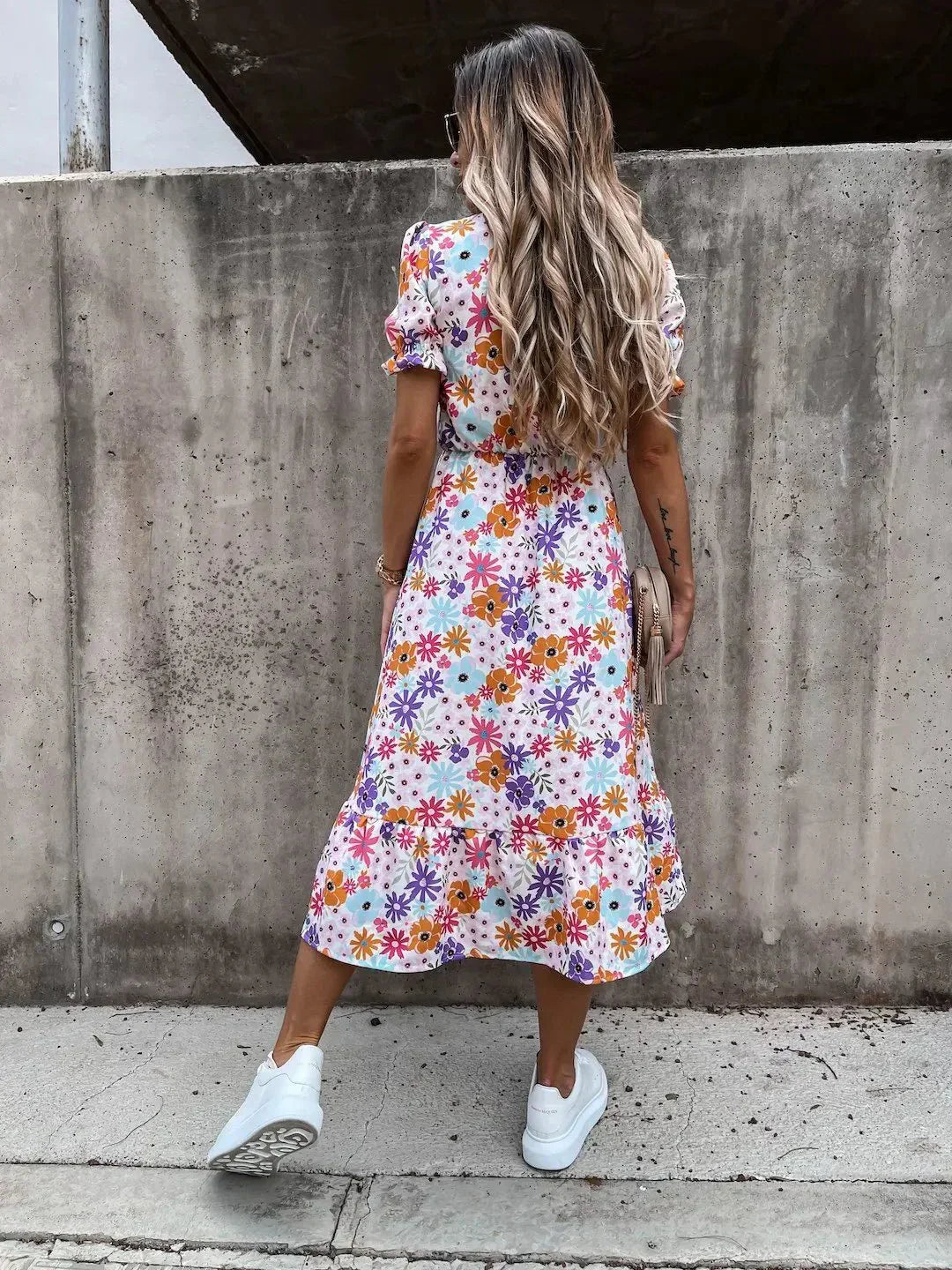 Damen Sommerkleid Geblümt Knopfleiste Schlitz Bequem