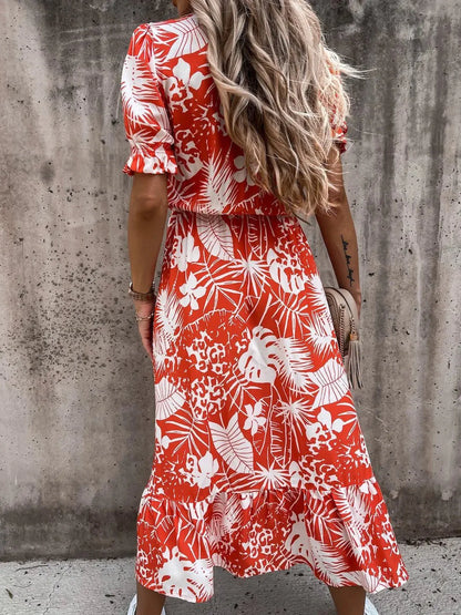 Damen Sommerblumenkleid Knopfleiste Schlitz Komfortabel