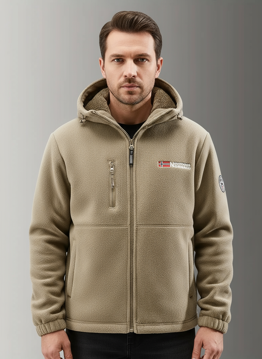 Herren Fleecejacke Kapuze Reißverschluss Warm